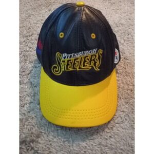 Vtg Pittsburgh Steelers Genuine Leather Snapback Hat Modern One Size Fits All